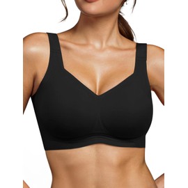 Ninee Womens Wireless Bras No Underwire Tshirt Bras Supportive Seamless Push Up Full Coverage Bralette Comfort Everyday Bra,Black,Medium