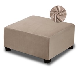 NeColorLife Square Ottoman Cover Velvet Ottoman Slipcover Thick Stretchable Footrest Stool Covers with Elastic Band for Oversized Ottoman (XX-Large Size,Taupe)