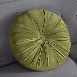 vctops Round Velvet Solid Color Chair Cushion Pumpkin Pleated Throw Pillow Home Decorative Floor Pillow Diameter 15" Grass Green