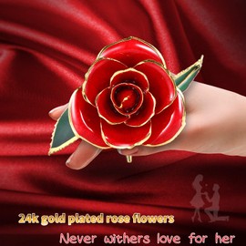 MAXSPT Valentines Day Gift Rose,24k Gold Real Rose Gift for her and Great Valentines Gift for her Rose, red Rose with Stand