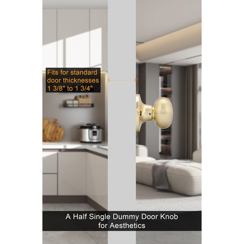 goldenwarm Brushed Gold Dummy Door Knobs, No-Turning Door Dummy Knobs，Brushed