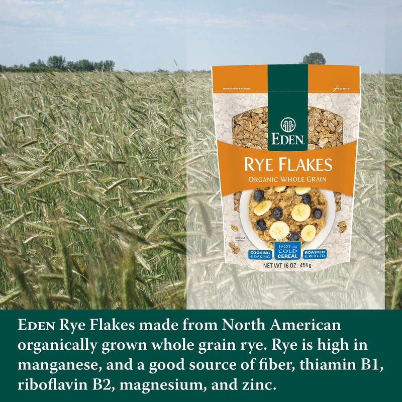 Eden Organic Rye Flakes, 16 oz, Toasted and Rolled, 100%