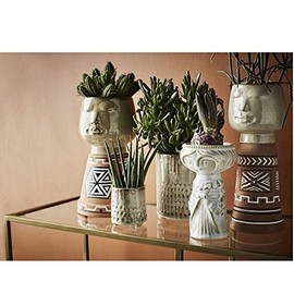 Madam Stoltz Brown Stoneware Flower Pot With Face Imprint Medium