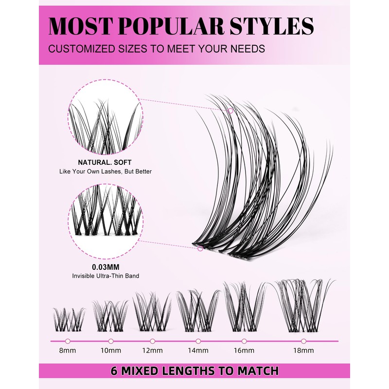 Magic Lash Clusters Natural 8-18mm Slightly Volume Wispy & Spikes