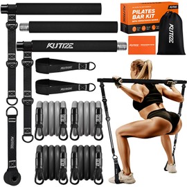 KUTIZE Pilates Bar Kit with Resistance Bands, 3-Section Multifunctional Pilates Equipment with Metal Adjustment Buckle, Portable Home Gym Yoga Pilates Resistance Bar for Women & Men Full Body Workouts
