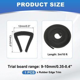 PATIKIL 3/8" Rubber Edge Trim, 10 ft Flexible U Channel Edge Guard Protector for Keen Edge, Sheet Metal, Car Doors, Hatches, Table Corners, Black