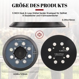 MOGRQAP 5 Inch Professional Sanding Disc, 125mm Orbital Sander Pad for Dewalt Dwe6421 DWE6423 6423K DCW210B Random Orbital Sander, 8 Holes 4 Screw Holes Hook and Loop Backing Pad