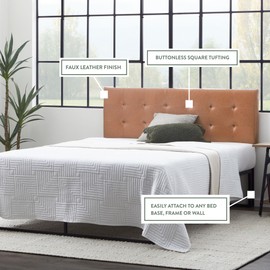 Edenbrook Hawthorne Faux Leather Headboard - Modern - Adjustable Height - Buttonless Tufting - King - Almond