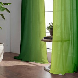Green Curtains for Living Room Ombre Curtains 84 Inch Length 2 Panels Set Dark Green Vintage Semi Sheer Curtain Gradient Modern Abstract Curtain for Bedroom
