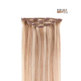 12" Clip in Hair Extensions Remy Human Hair for Women - Silky Straight Human Hair Clip in Extensions 50grams 4pieces #18-613 Color