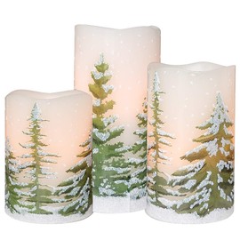 Eldnacele Eldnacele Green Tree Christmas Deco Flameless Flickering Candles with Automatical Daily Timers, Battery Operated LED Candles Real Wax Decals Pack 3 Tiered Pillars 3 x 4 5 6 Inches