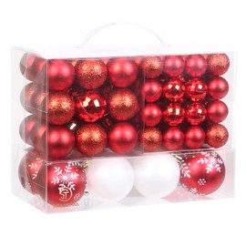 Sea Team 99 Pieces of Assorted Christmas Ball Ornaments Shatterproof Seasonal Decorative Hanging Baubles Set with Reusable Hand-held Gift Package for Holiday Xmas Tree Decorations, Red