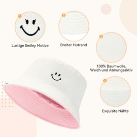 Durio Foldable Fishing Hat Cotton Bucket Hat Sun Hat for Men and Women SmileyWorld Fishing Hat Summer Hat Travel, pink white, Unit size