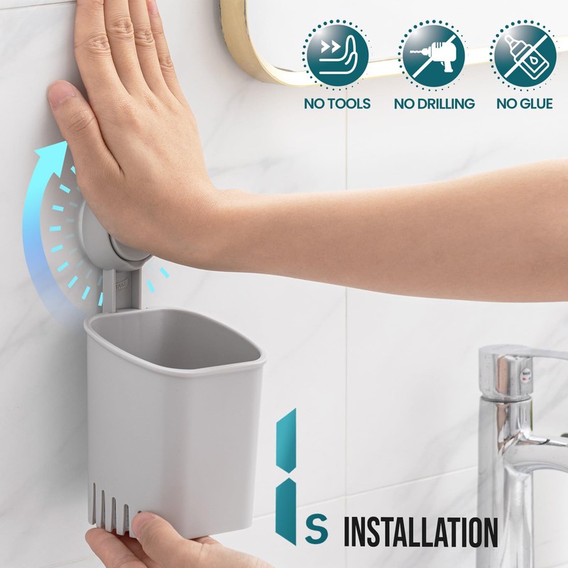TAILI Suction Toothbrush Holder, Powerful Toothpaste Toothbrush Suction Cup, Self-draining
