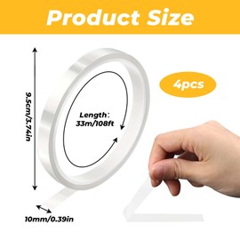 4 Pcs Heat Tapes for Sublimation, 108ft Heat Transfer Tape, 10mm x 33m High Temperature Heat Resistant Tape, for Electronics Printing DIY Crafts on T-Shirt Fabrics, No Residue (Transparent)