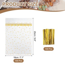 uxcell 100pcs Clear Treat Bags, 9.8" x 7.1" Valentines Cookie Bags with Twist Ties for Valentine's Day Candy Packaging Yellow