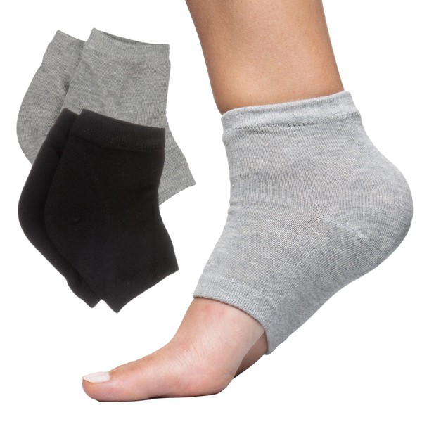 ZenToes Moisturizing Heel Socks 2 Pairs Gel Lined Toeless Spa Socks to Heal and Treat Dry, Cracked Heels While You Sleep (Regular, Cotton Gray/Black)