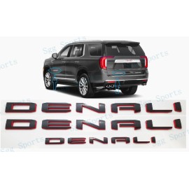 GMC 3pcs GMC 2021-2025 Yukon Yukon XL Black Red Door Rear DENALI Emblems Letters