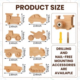 Beeveer 8 Pack Kids Coat Hooks Wall Mount Car Shaped Wooden Coat Rack for Kids Room Nursery Wood Wall Hooks for Hanging Hats, Backpacks, Towels, Keys and Clothes