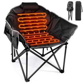 Suteck Oversized Heated Camping Chair, Heated Chairs Outdoor Sports W/3 Heat Levels for Back & Seat, Portable Folding Heated Lawn Chairs for Patio Outdoor Travel, (Battery NOT Included)