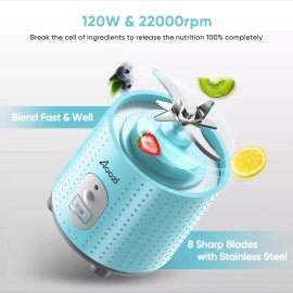 Aoozi Blender Cup Smoothies and Shakes On-The-Go (BPA Free) (Sky Blue)