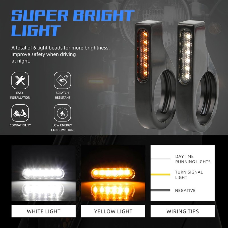 DREAMIZER 2PCS Flowing LED Motorcycle Turn Signals w/Running Light 12V
