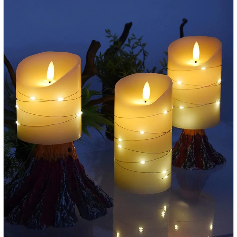 DANIP White LED flameless Candle with Embedded Star Light String,