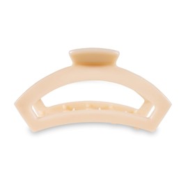 TELETIES - Large Open Claw Clip - Strong Grip, Bendable Teeth, Comfortable Open Cutout Design - Ideal for Long, Thick, Curly, or Wavy Hair - For All Hair Textures - Almond Beige