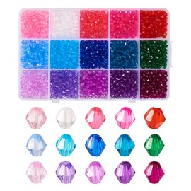 Spritewelry 2250 pcs Acrylic Bicone Beads 4mm Crystal Spacer Beads Bulk 15 Colors Faceted Bicone Gem Beads Small Clear Beads Tiny Craft Beads for Keychain Necklace Beading Jewelry Making DIY Craft