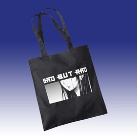 SmartyPants Sad But Rad Black Tote Bag Cotton Shopper - Anime Manga Girl Eyes Japanese Cartoon Goth Emo Cry Tear Alternative Cute Sweet Cool Chibi Teen Japan Comic Gift Present (Black)