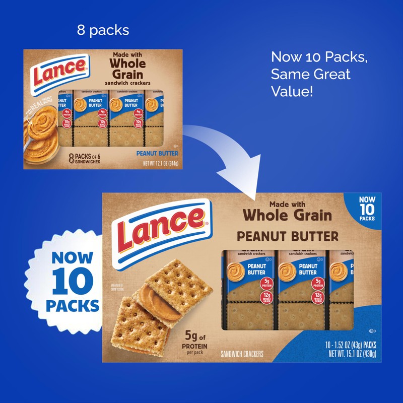Lance Sandwich Crackers, Made with Whole Grain Crackers, Peanut Butter,