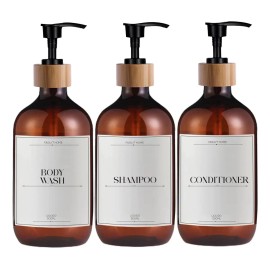 Juego De Baño Fsy Fasilyt 3 Dispensadores Jabon Shampoo Bambu Color Ambar YUB-086