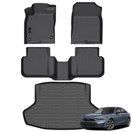Auxko All Weather Floor Mats Cargo Mat Fit for 2025 Honda Civic Hybrid Not for Hatchback TPE Liners Accessories All Season Guard Odorless Anti-Slip Floor Mats Trunk Mat for Honda Civic Hybrid Black