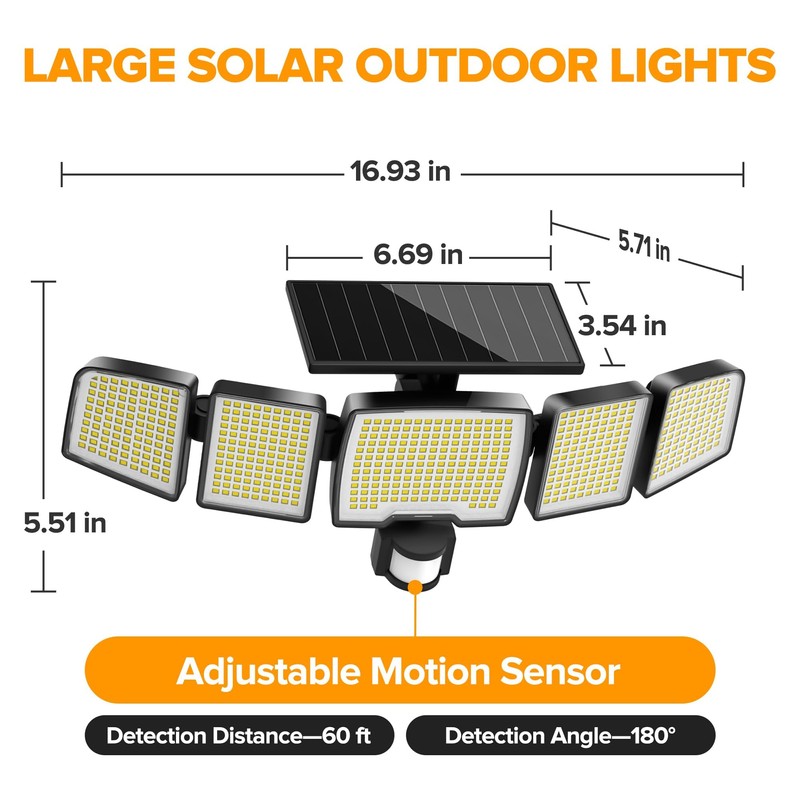UME Solar Outdoor Lights 620 LED 4500LM, IP65 Waterproof Motion