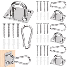 Swpeet 40 Pcs M6 Premium Heavy Duty Square Stainless Steel Screw Hooks Kit with Pad Eye Hooks, Snap Hooks, Screws with Plastic Expansion Tube, Ceiling Hooks for Outdoor Indoor Activity