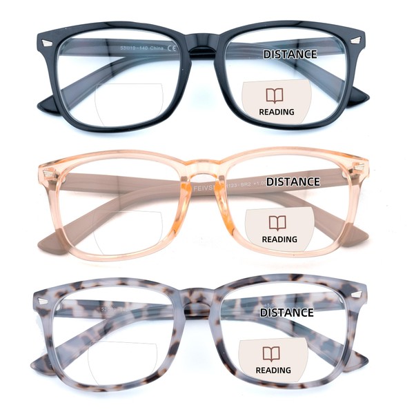 FEIVSN 3 Pack Bifocal Reading Glasses for Women Men Bi-focal