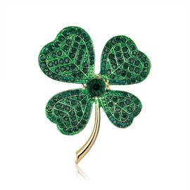 EVER FAITH St. Patrick's Day Four Leaf Clover Brooch, Rhinestone Crystal Good Luck Love Heart Enamel Green Crystal Brooch Pin Irish Holiday Jewellery Gift for Women