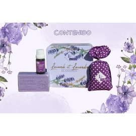 Lavender Set, Gift Woman Lavender, Lavendin Essential Oil, Natural Lavender Soap 100g and Lavender Scented Sack 18 Gr, Soap Bar, Lavender Oil and Reusable Storage Box.