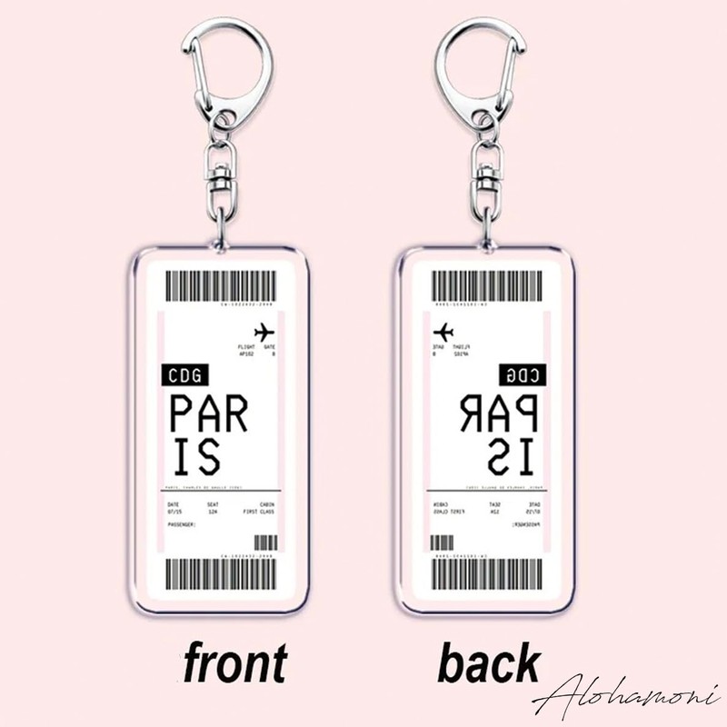 [ALOHAMONI] BOARDING PASS Flight Keychain Acrylic Key Holder Airport Route