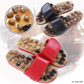 Vivid Jade Acupressure Health Slippers Jade Pebble Acupressure Slippers - S Black 3ea