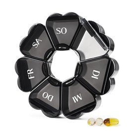 MOLN HYMY Cute Weekly Pill Box 7 Day Round Flower Pill Box 1 Time Per Day (Black)