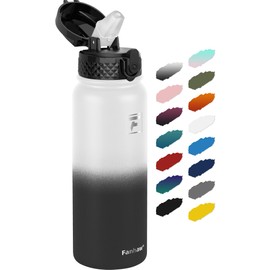 Fanhaw 20 Oz Stainless Steel Insulated Sports Water Bottles with Straw for Kids, Men and Women (White Black)