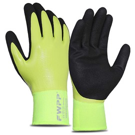FWPP Safety Work Gloves, Double Nitrile Coated Firm Grip (2nd Generation More Wear-resistant) Construction Gloves, Oil resistant Gardening gloves, Medium 3 Pairs, Yellow