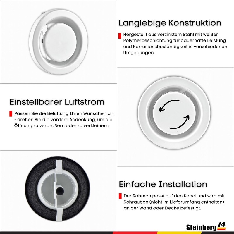 Steinberg14 White Diameter 100 mm Exhaust Air Disc Valve with