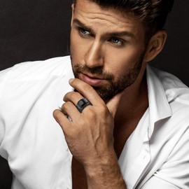 OIDEA Men's Agate Ring Signet Ring: Black Red Square Agate Biker Rock Men's Ring Band Ring Stainless Steel Jewellery Gift for Men Father Friend