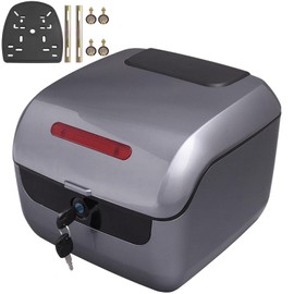 Hgjgwqh 30L Motorcycle Tour Tail Box, Motorcycle Top Case Scooter Trunk Luggage Storage Lockable Waterproof Carrier Plastic Case with Mounting Hardware, Universal Mounting,Grey