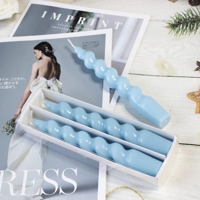 Gedengni ローソク足 スパイラルテーパーキャンドル 7インチ ショートテーパーキャンドル ブルースパイラルキャンドルスティック 無香 ツイストテーパーキャンドル 休日 ウェディングパーティーギフト用