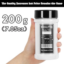 WOOGLITTER White Glitter, 7.05 Oz (200g), Chunky Glitter for Resin Crafts Nails Tumblers Slime Cosmetic and Festival Decoration - White Chunky Glitter Bulk