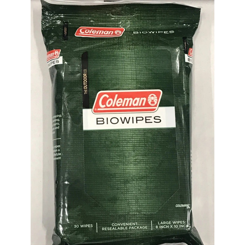 Coleman Bio Wipes 30 Disposable Wipes Large 8”x 10” (Pack
