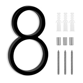 SEISSO Modern Metal House Numbers,5 Inch House Numbers for Outside,Modern Floating Address Numbers with Nail Kits, Metal Door Numbers Address Sign Decor for 911 Visibility(Black Number 8)